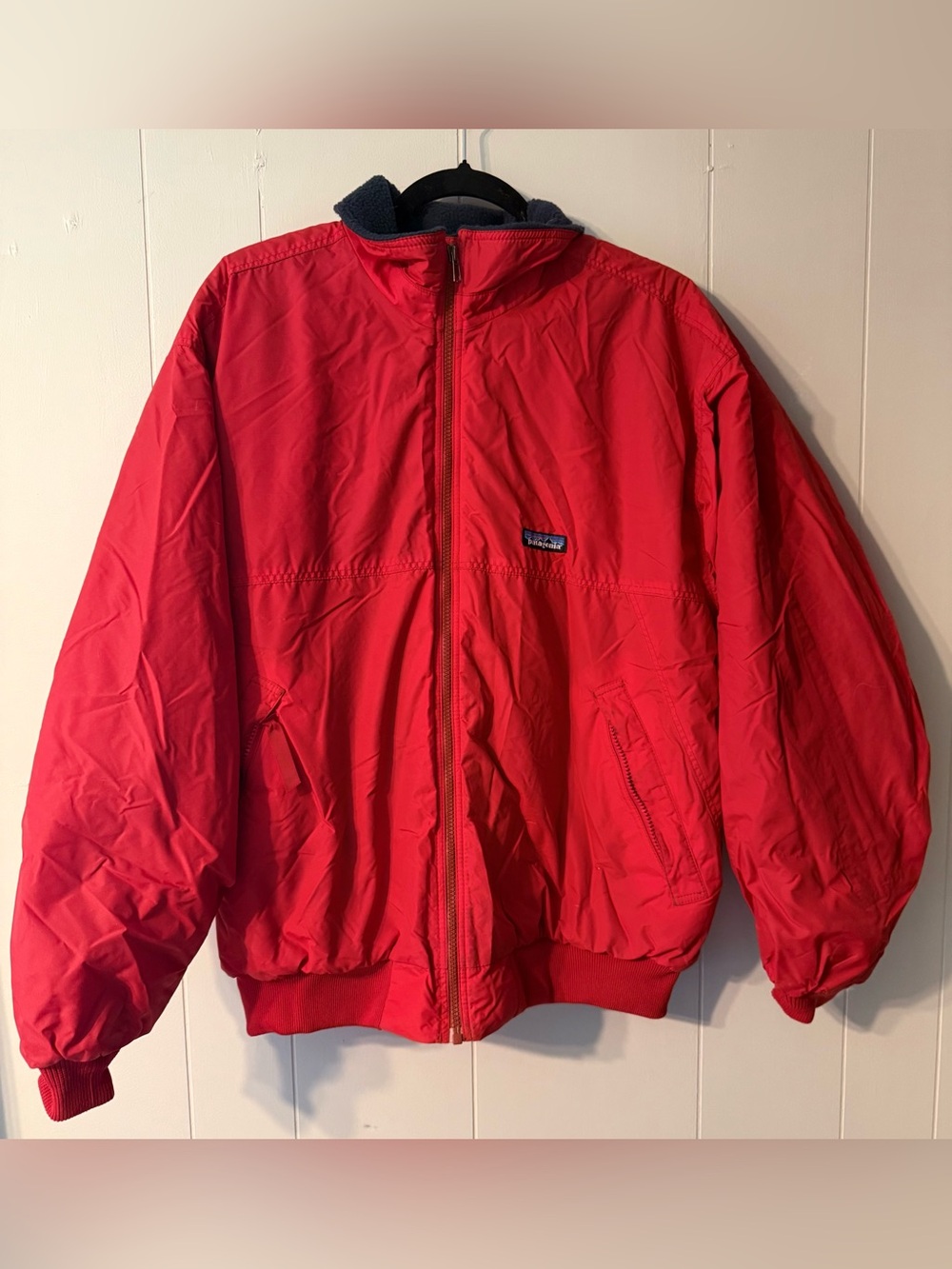 Vintage Patagonia Synchilla Lined Nylon Bomber Jacket Red Full Zip Fleece Lined